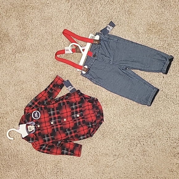 NWT Baby oshkosh Bgosh Pants Suspender Overalls & Onesie Size 9 months - Picture 1 of 4